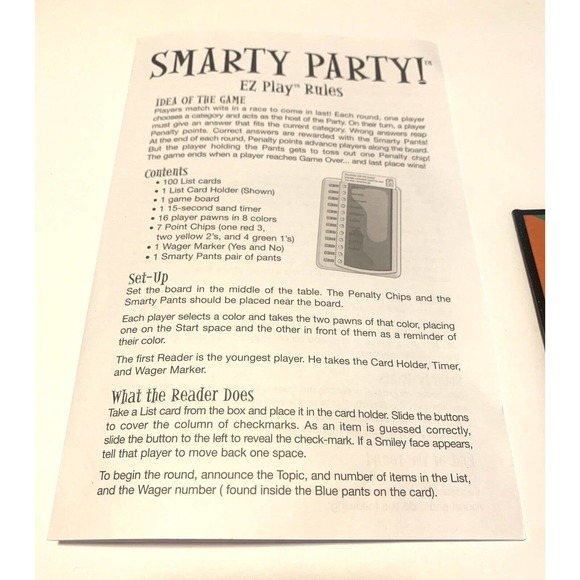 SMARTY PARTY Fun Family Trivia Questions Game SmartyPants Ages 10+ Preowned 2003 - Picture 10 of 12